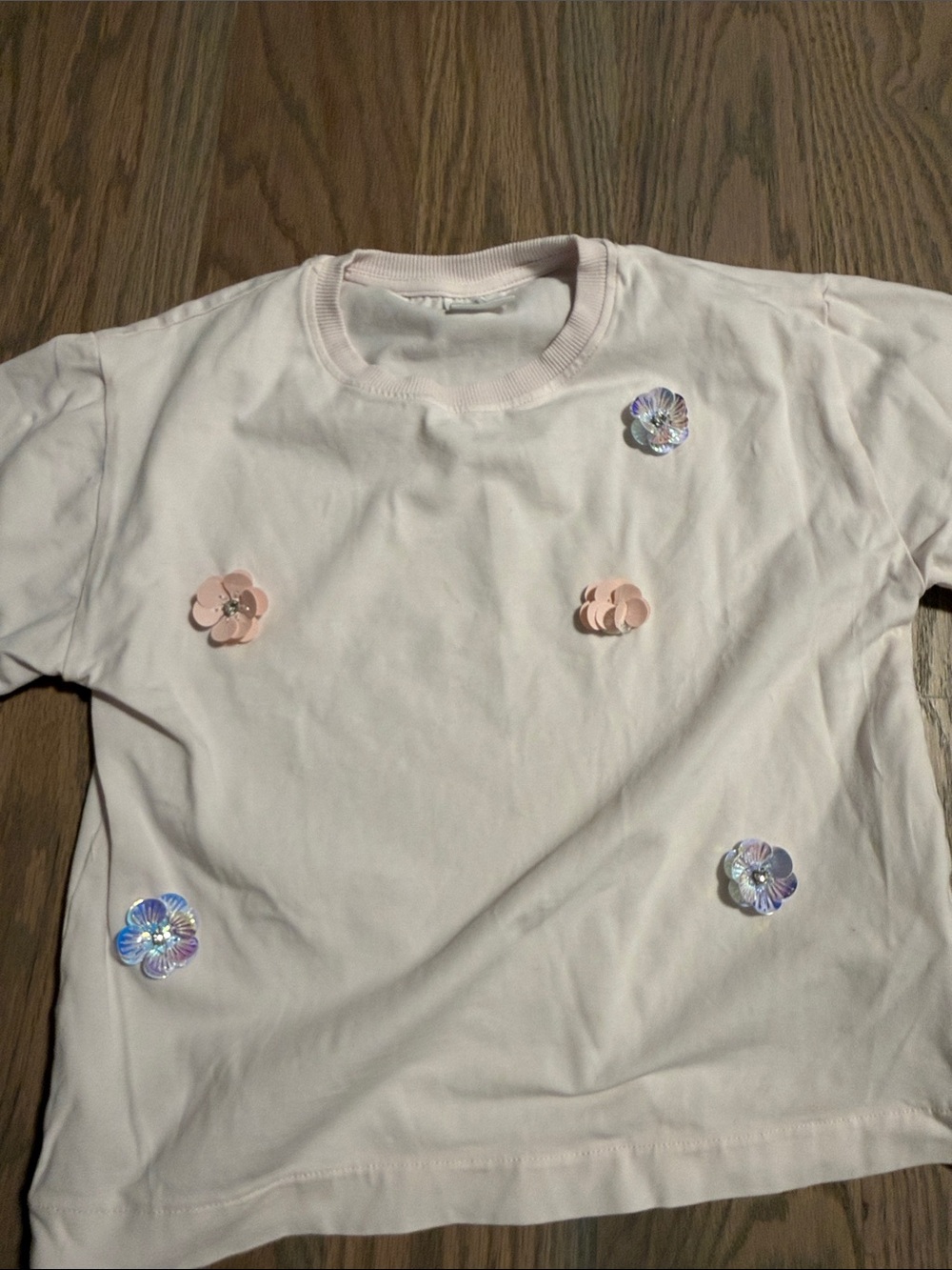 Girls' Light Pink Sequin Flower Tee